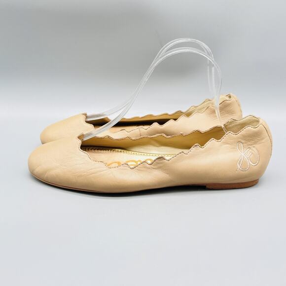 Sam Edelman Shoes Women 9 Beige Leather Scalloped Ballet Flats Slip On Round Toe - Picture 5 of 11